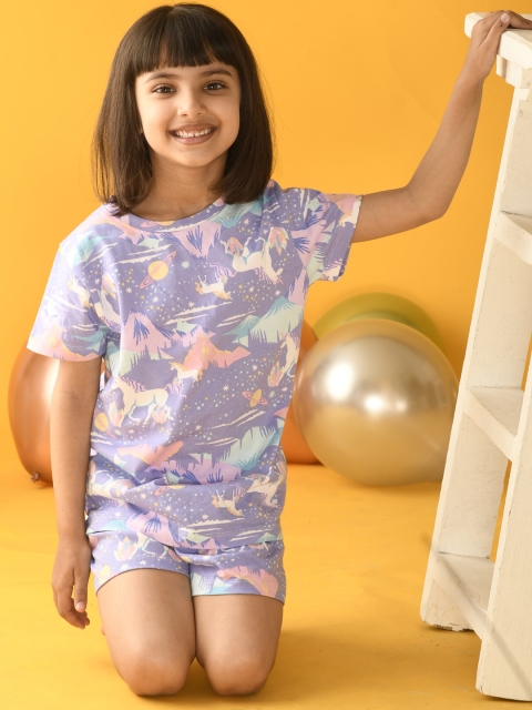 

Anthrilo Girls Purple & Pink Printed Night suit