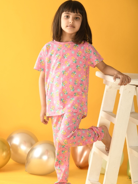 

Anthrilo Girls Pink & Green Printed Pure Cotton Night suit