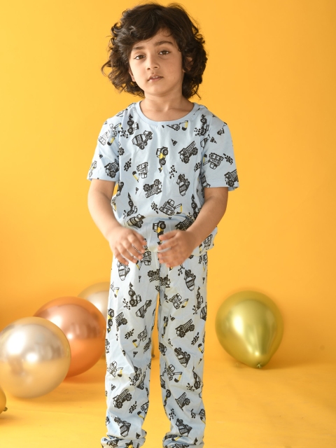 

Anthrilo Boys Blue & Black Printed Cotton Night Suit