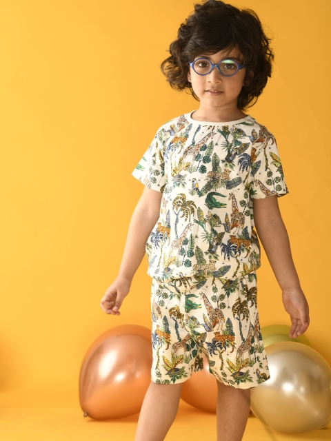 

Anthrilo Boys White & Green Printed Night suit