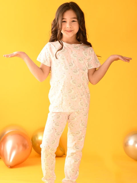 

Anthrilo Girls Pink & White Printed Pure Cotton Night suit