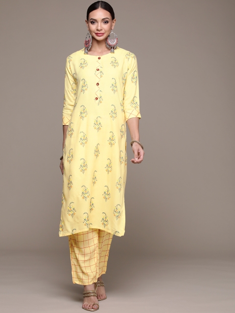 

Anubhutee Women Yellow Ethnic Motifs Printed Kurta with Trousers