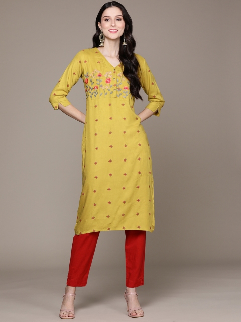 

Anubhutee Women Green Floral Embroidered Floral Kurta