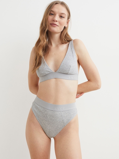 

H&M Women Pack of 2 Grey & Black Ribbed Thong Briefs