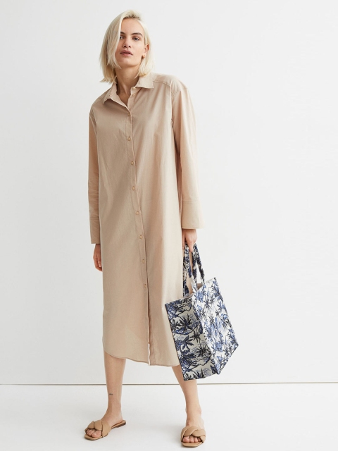 

H&M Beige Calf-Length Shirt Dress