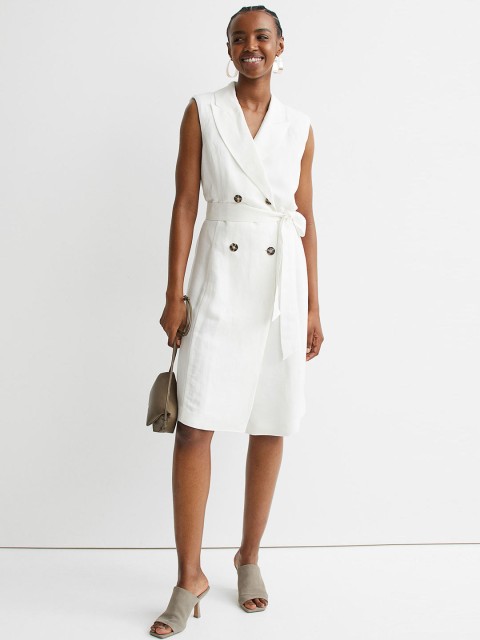 

H&M Women White Sleeveless Jacket Dress