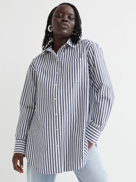 

H&M Women Blue MAMA Cotton Maternity Poplin Shirt