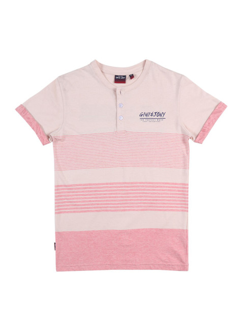 

Gini and Jony Boys Pink Striped Henley Neck T-shirt
