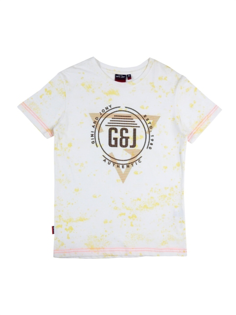 

Gini and Jony Boys White Printed V-Neck T-shirt