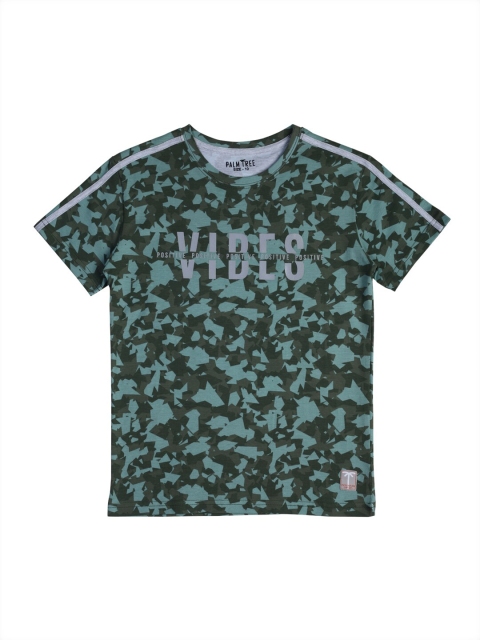 

Palm Tree Boys Olive Green Camouflage Printed T-shirt