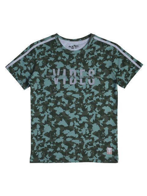 

Palm Tree Boys Olive Green Camouflage Printed T-shirt