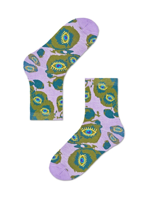 

Happy Socks Grey & Green Patterned Ankle Length Cotton Socks
