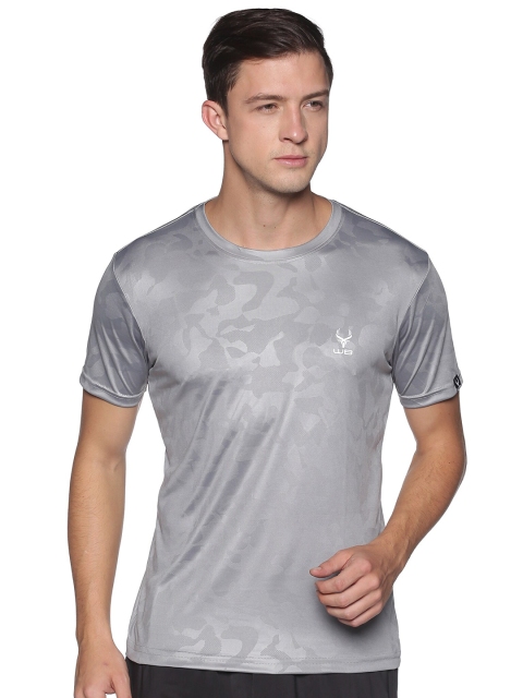 

Wildbrocket Men Grey Printed Slim Fit Training or Gym T-shirt
