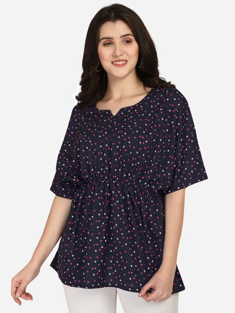 

Anaita Navy Blue Geometric Print Crepe Kaftan Top