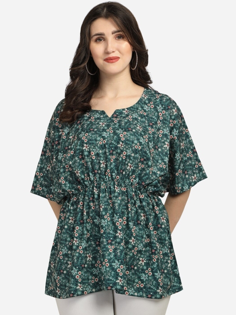 

Anaita Green Floral Print Crepe Cinched Waist Top