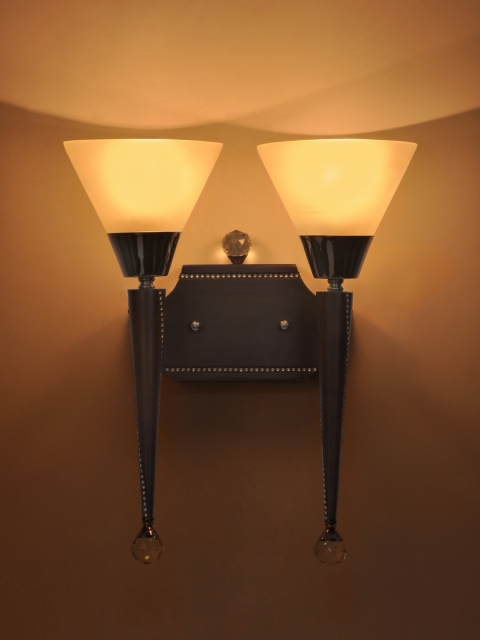 

Fos Lighting Brown & White Modern Wood Crystal Mashal Double Wallchiere