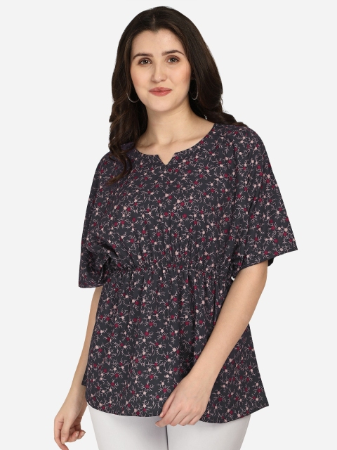 

Anaita Grey Floral Print Crepe Top