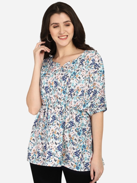 

Anaita White Floral Print Crepe Top