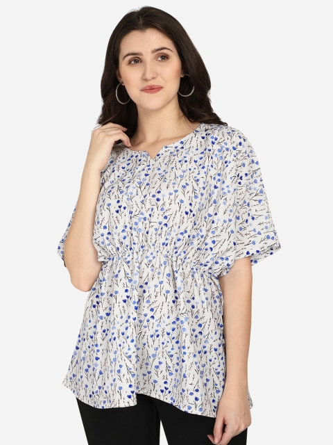 

Anaita White Floral Print Extended Sleeves Crepe Top