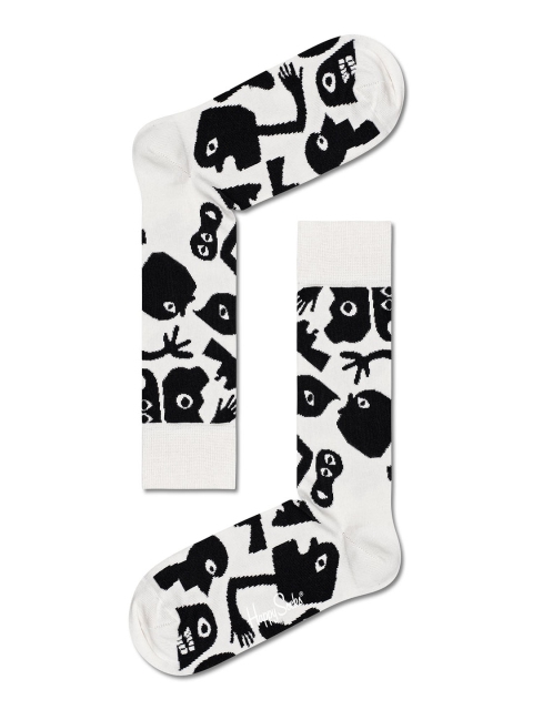 

Happy Socks White & Black Patterned Cotton Calf-Length Socks