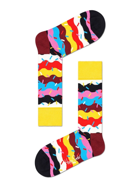 

Happy Socks Unisex Yellow & White Patterned Cotton Above Ankle-Length Socks