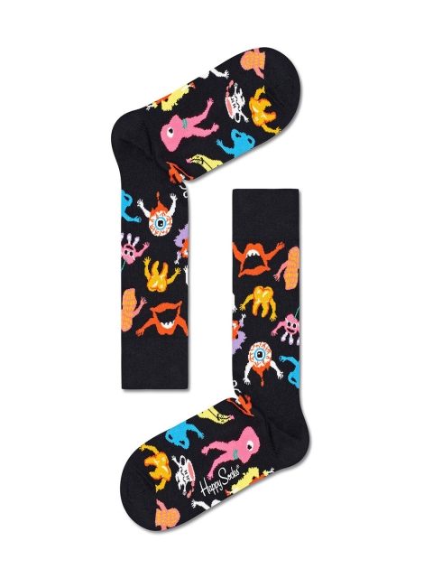 

Happy Socks Unisex Black & Yellow Patterned Cotton Above Ankle-Length Socks