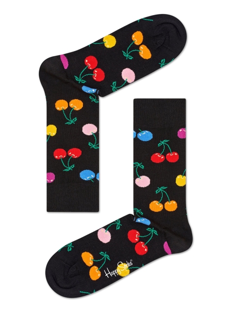

Happy Socks Black & Orange Patterned Cotton Calf-length Socks