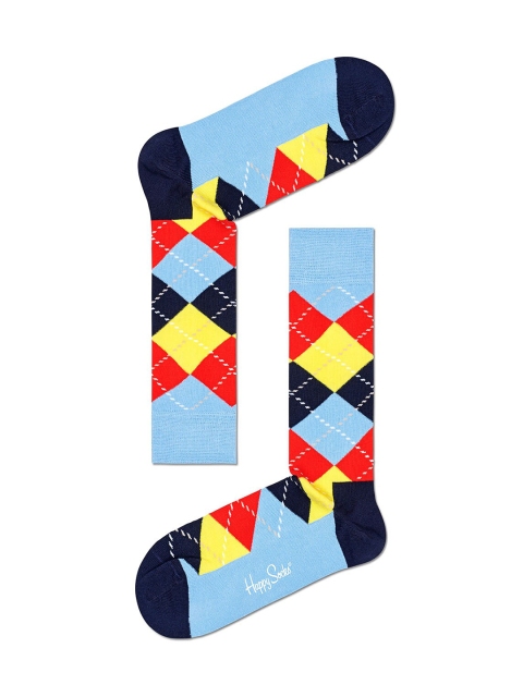 

Happy Socks Blue & Yellow Patterned Cotton Above Ankle-Length Socks