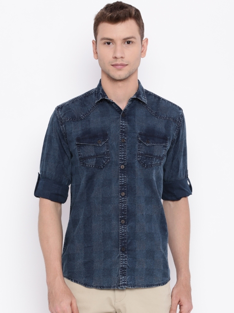 

Nature Casuals Men Blue Checked Slim Fit Casual Shirt