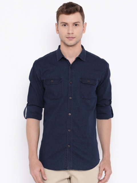 

Nature Casuals Men Navy Slim Fit Solid Casual Shirt, Navy blue