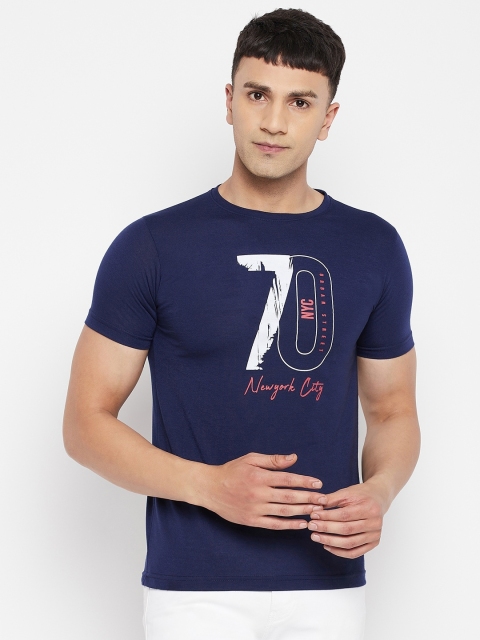 

FirstKrush Men Navy Blue Typography Printed T-shirt