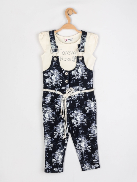 

Peppermint Girls Navy Blue Printed Dungarees