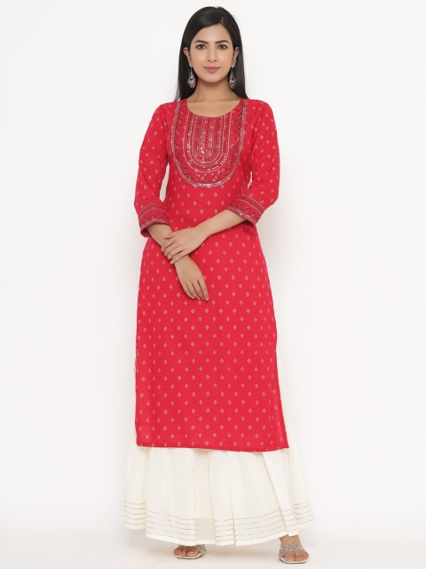 

JAVTA Women Pink Geometric Printed Gotta Patti Kurta