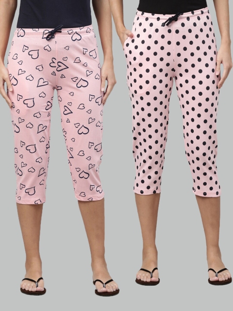 

Kryptic Women Pink & Black Printed Pure Cotton Capris Pack Of 2