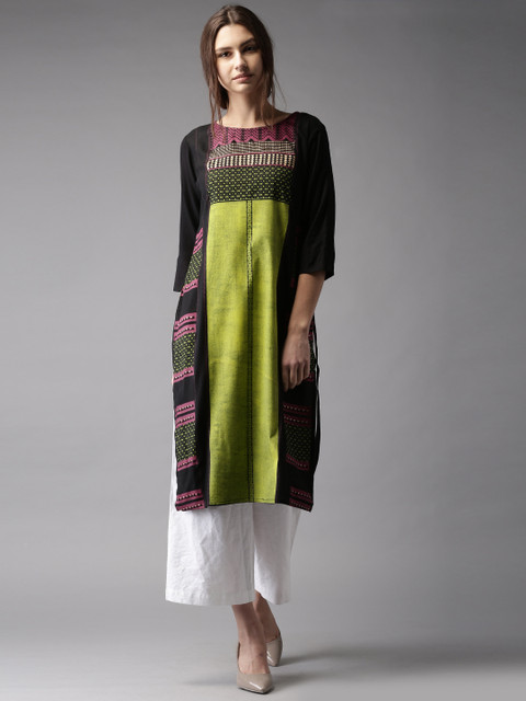 

Moda Rapido Women Black & Green Printed Kurta