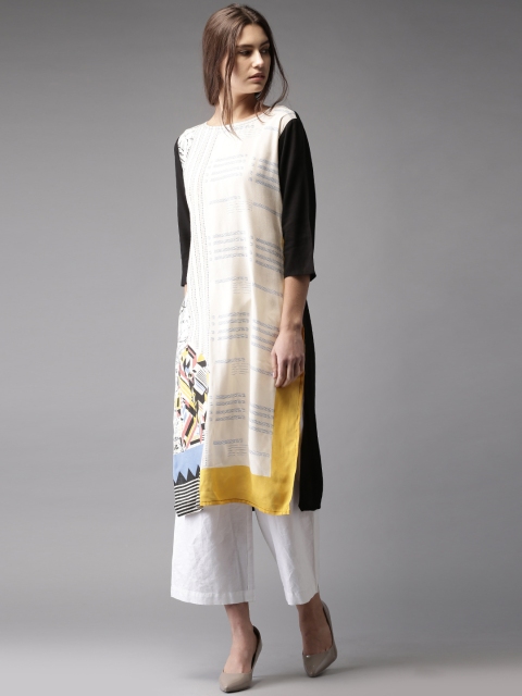 

Moda Rapido Women Off-White & Black Printed Kurta