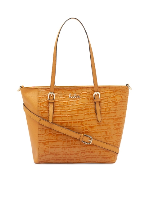 

Holii Yellow Textured Leather Oversized Structured Shoulder Bag with Cut Work