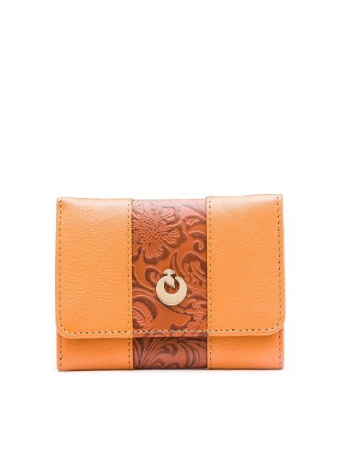 

Holii Women Yellow & Tan Floral Leather Envelope