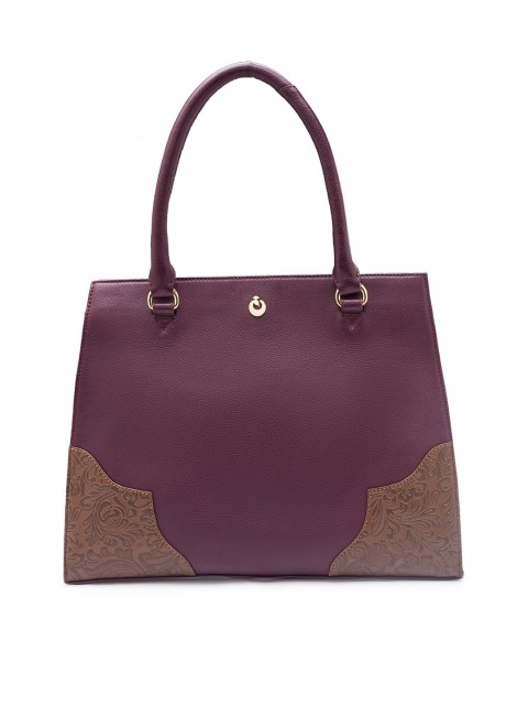 

Holii Purple Leather Structured Handheld Bag with Applique