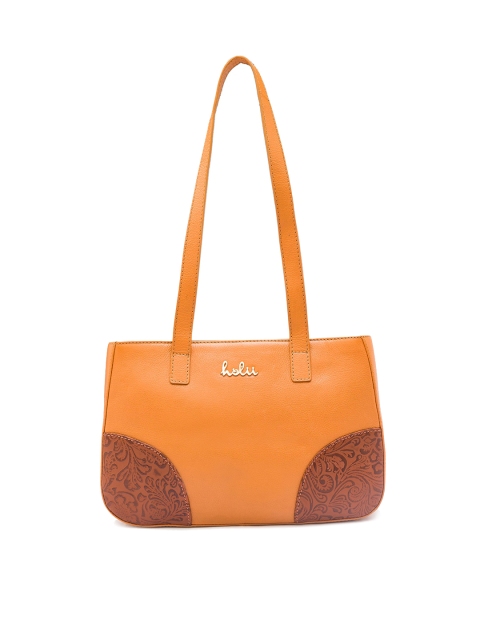 

Holii Yellow Leather Structured Shoulder Bag with Cut Work