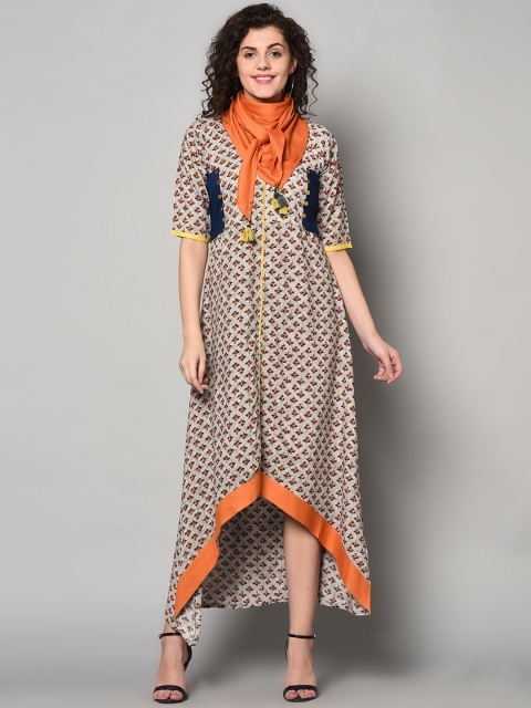 

ZNX Clothing Cream-Coloured Ethnic Motifs A-Line Maxi Dress