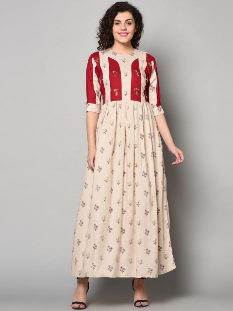 

ZNX Clothing Cream-Coloured Ethnic Motifs Maxi Dress