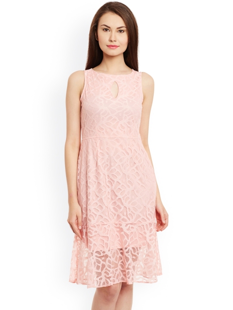 

Latin Quarters Women Pink Semi-Sheer A-Line Dress