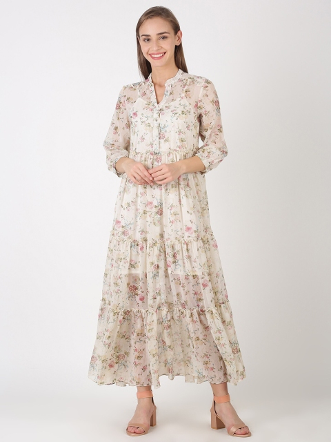 

kriatma Off White Floral Crepe Maxi Dress