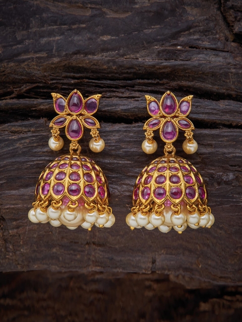 

Kushal's Fashion Jewellery Red Floral Jhumkas Earrings