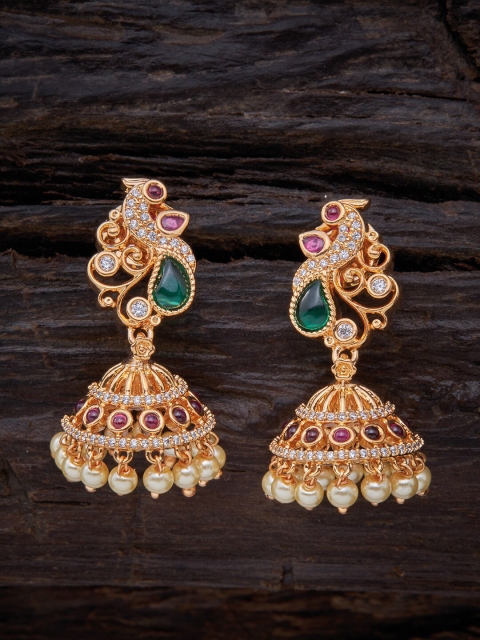 

Kushal's Fashion Jewellery Red Peacock Shaped Jhumkas Earrings
