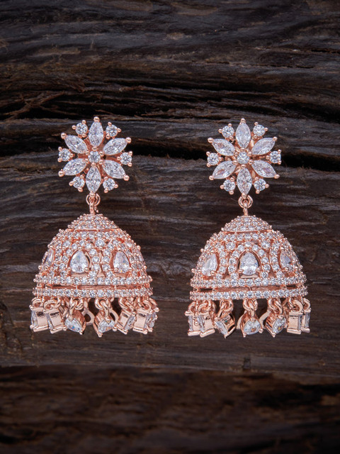 

Kushal's Fashion Jewellery White Gold Plated CZ Dome Shaped Jhumkas Earrings