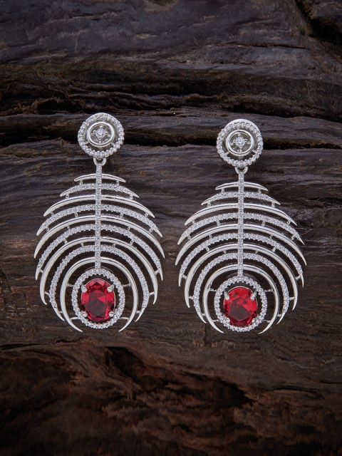 

Kushal's Fashion Jewellery Red Rhodium-Plated CZ Quirky Drop Earrings