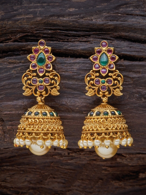 

Kushal's Fashion Jewellery Red Floral Jhumkas Earrings