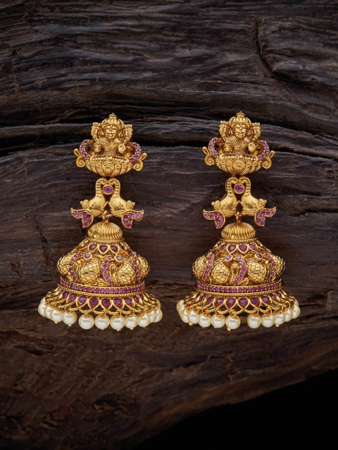 

Kushal's Fashion Jewellery Red Dome Shaped Jhumkas Earrings